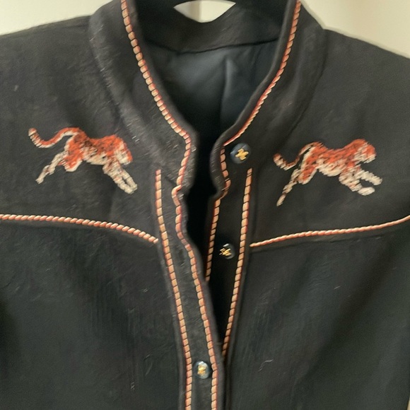 Vintage Japan black wool blend tiger print a line dress, size 2 - Picture 5 of 16